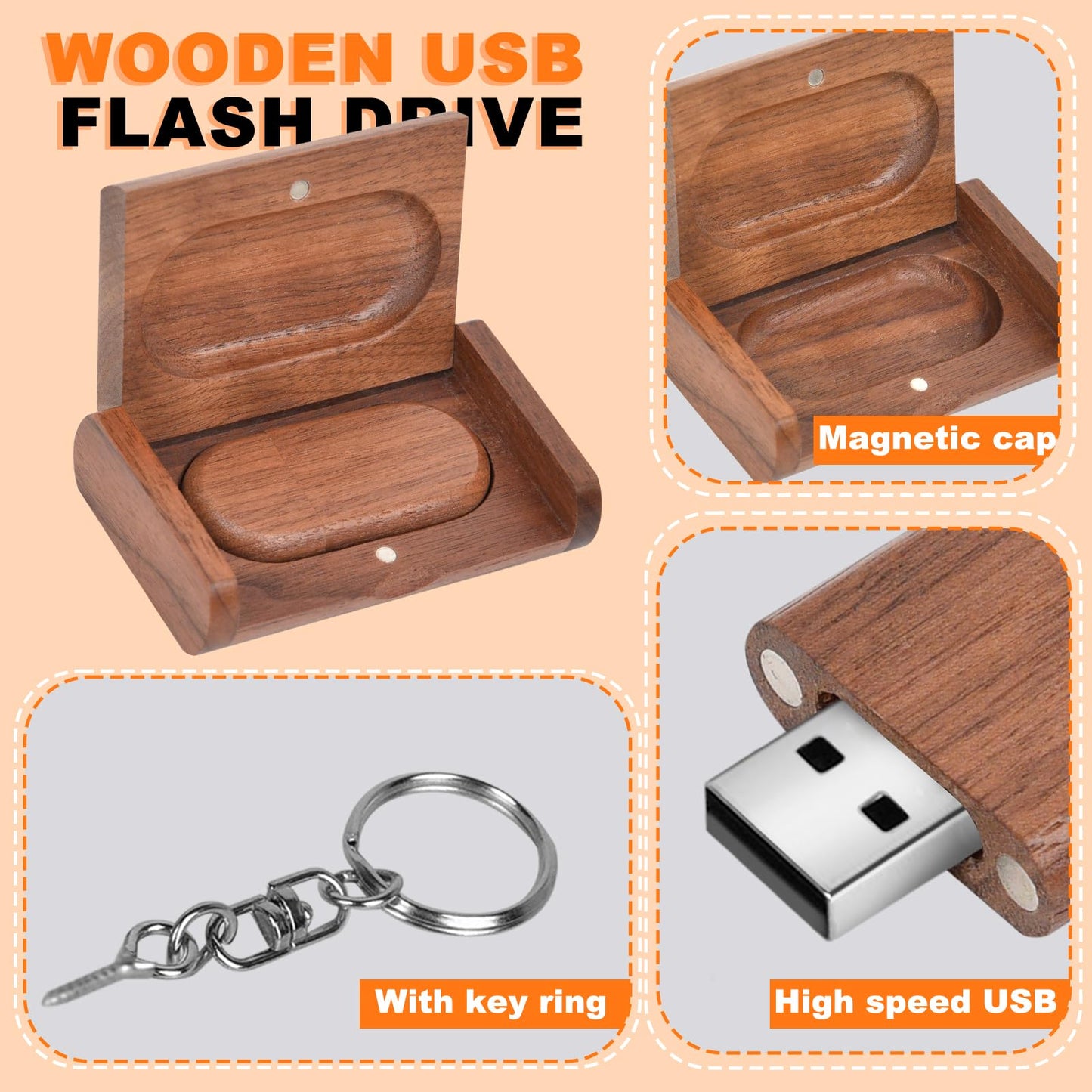 Novelty Wooden USB 2.0 Flash Drive 16GB Data Storage Memory Stick USB Stick Ellipse Pendrive with Wooden Box