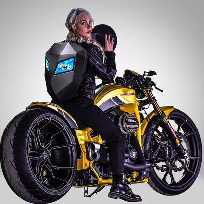 Crelander LED Knight Rucksack, 19-Zoll-Motorradrucksack mit App-Steuerung, programmierbarem Vollfarbdisplay, wasserdicht, großes Fassungsvermögen, Hartschalen-Helmtasche, DIY-Pixel-Art-Animations-Laptop-Tagesrucksack 