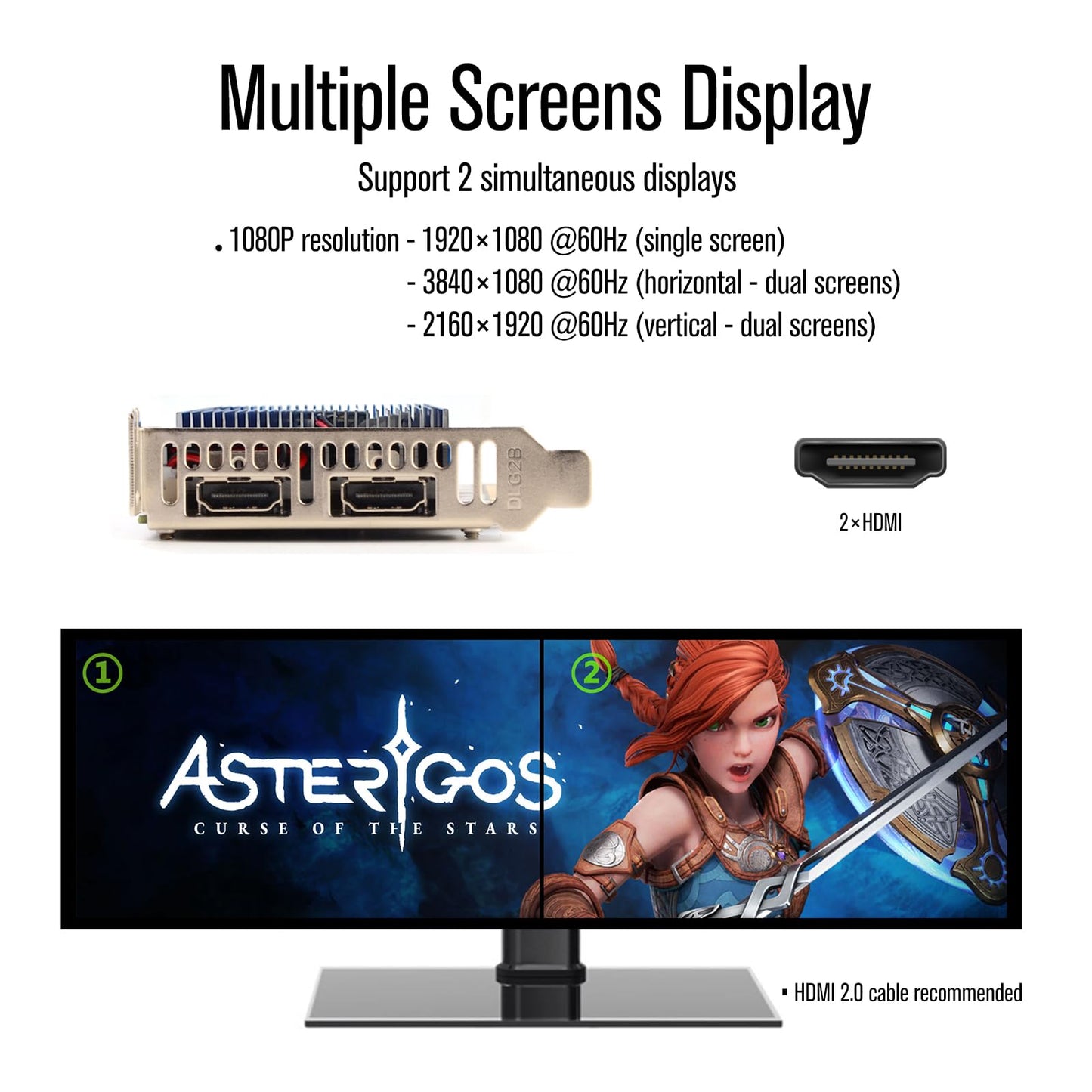 SRhonyra R5 230 Low Profile Graphics Card 2GB DDR3 Dual HDMI 1080P PCIe 2.0 x16 Bus Powered Support Splicing Mode 20 Watts SFF GPU