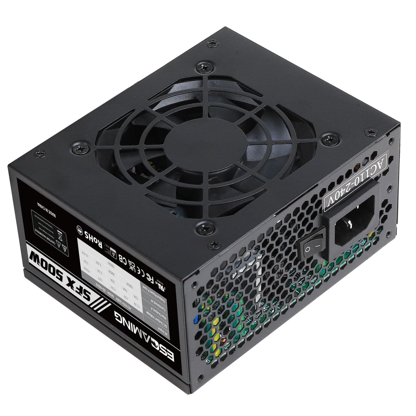 SFX 500W Power Supply, ESGAMING Micro ATX/Mini ITX Solution 500W PSU Full Range Active PFC 110-240V, Low Noise Fan for Desktop Gaming Server SFX Form Factor Computer