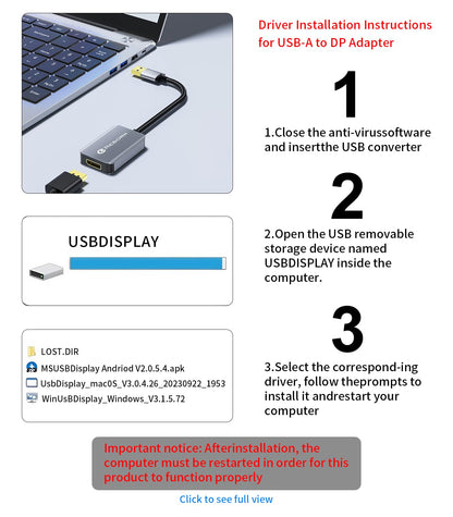 Reborn USB 3.0 to DisplayPort Adapter, 1080P@60Hz USB 3.0 Male to DisplayPort Female Multi-Display Cable Converter Suitable for MAC OS, Windows 7/8/10/11