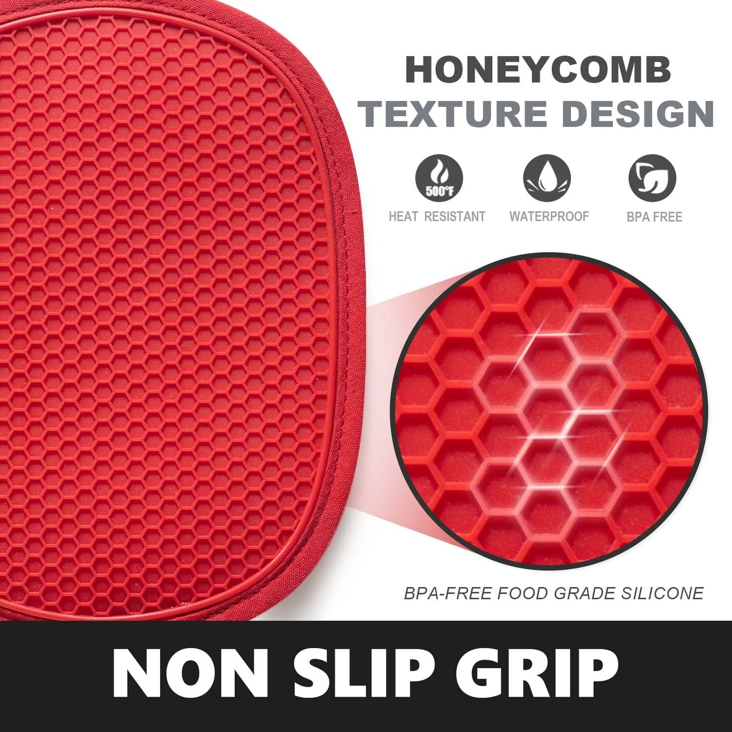 2er-Pack Silikon-Topflappen für die Küche, hitzebeständig bis 260 °C, rutschfeste, große Topflappen mit Tasche, gesteppte Untersetzer für heiße Töpfe und Pfannen auf der Arbeitsplatte (Grau) 