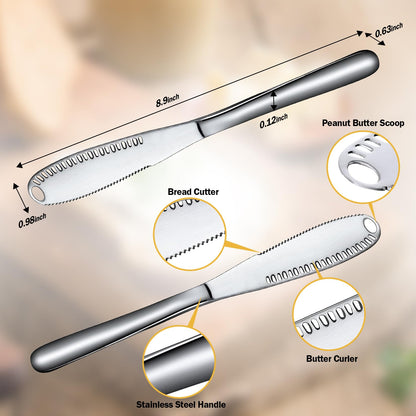 Nevkha Edelstahl-Buttermesser – 3-in-1-Messer: Butterstreicher &amp; Küchenhelfer, Kaltbutterstreicher, Butterlockenformer &amp; Mikroreibe, spülmaschinenfest