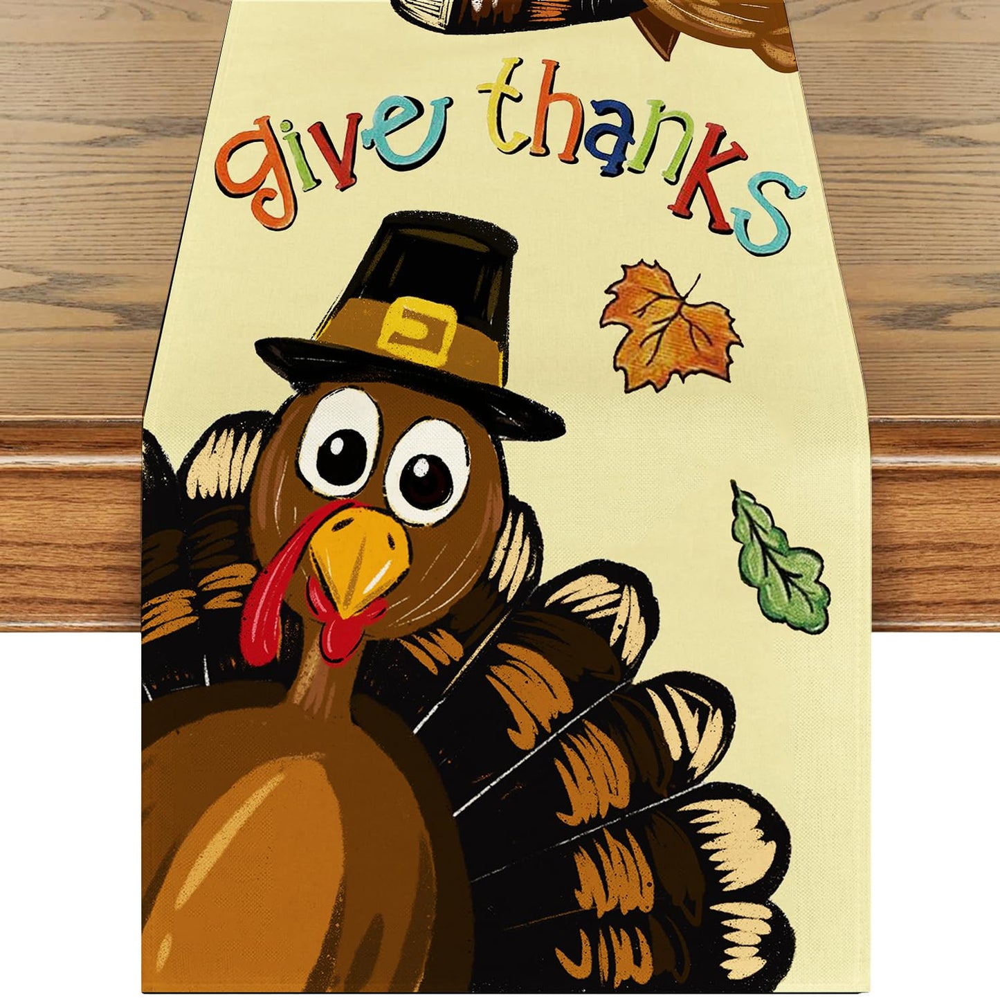 Thanksgiving Turkey Table Runner, Give Thanks Gobble Turkey Maple Leaves Table Runner Fall Autumn Kitchen Dining Table Decoration for Home Party Decor 13x72 Inch