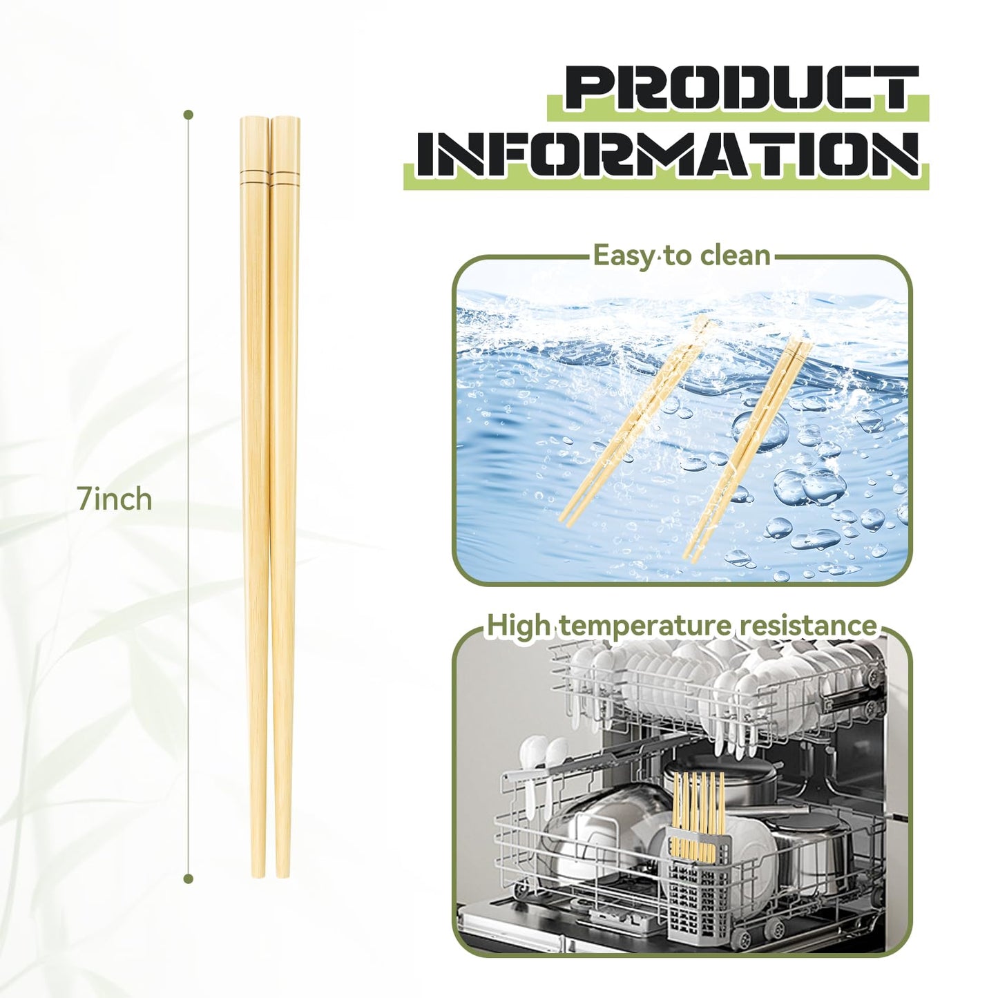 9.5 Inch X 5 Pairs Chopsticks,Reusable,Simplea and Minimalistic Design,More Size Choices 7"/9.5"/12"