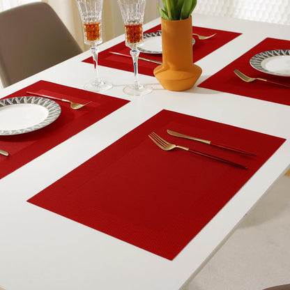 Panda Palm Vinyl Placemats Heat-Resistant Table Mats Washable Easy Clean Plastic Placemats for Dining Table Set of 4(Red)