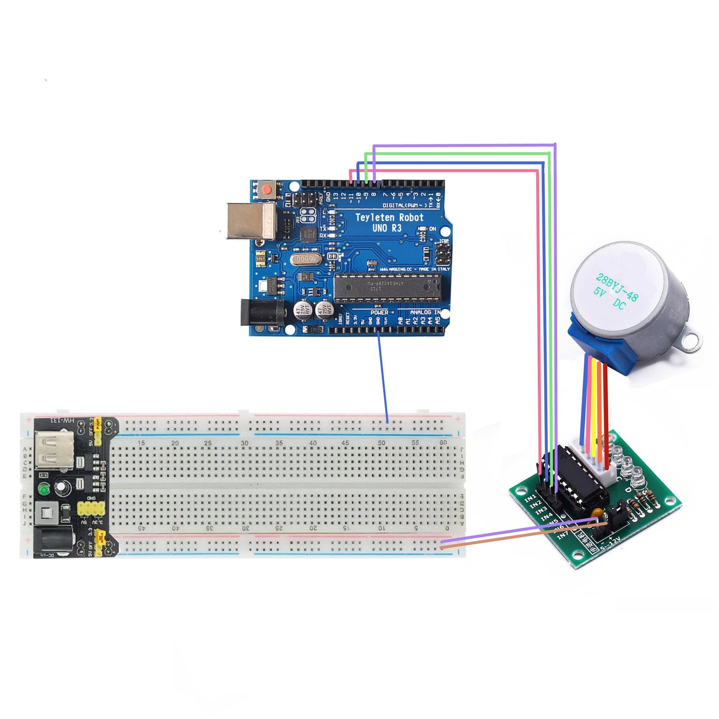 Teyleten Robot 5 Stück ULN2003 28BYJ 48 5V 4-Phasen-Schrittmotor mit 5V-Schrittmotortreiberplatine für Arduino PI PIC Raspberry Pi