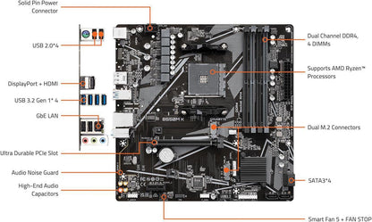 Micro Center AMD Ryzen 5 5500 Desktop Processor with GIGABYTE B550M K Motherboard (Micro-ATX, DDR4, Dual M.2, SATA 6Gb/s, PCIe 4.0)