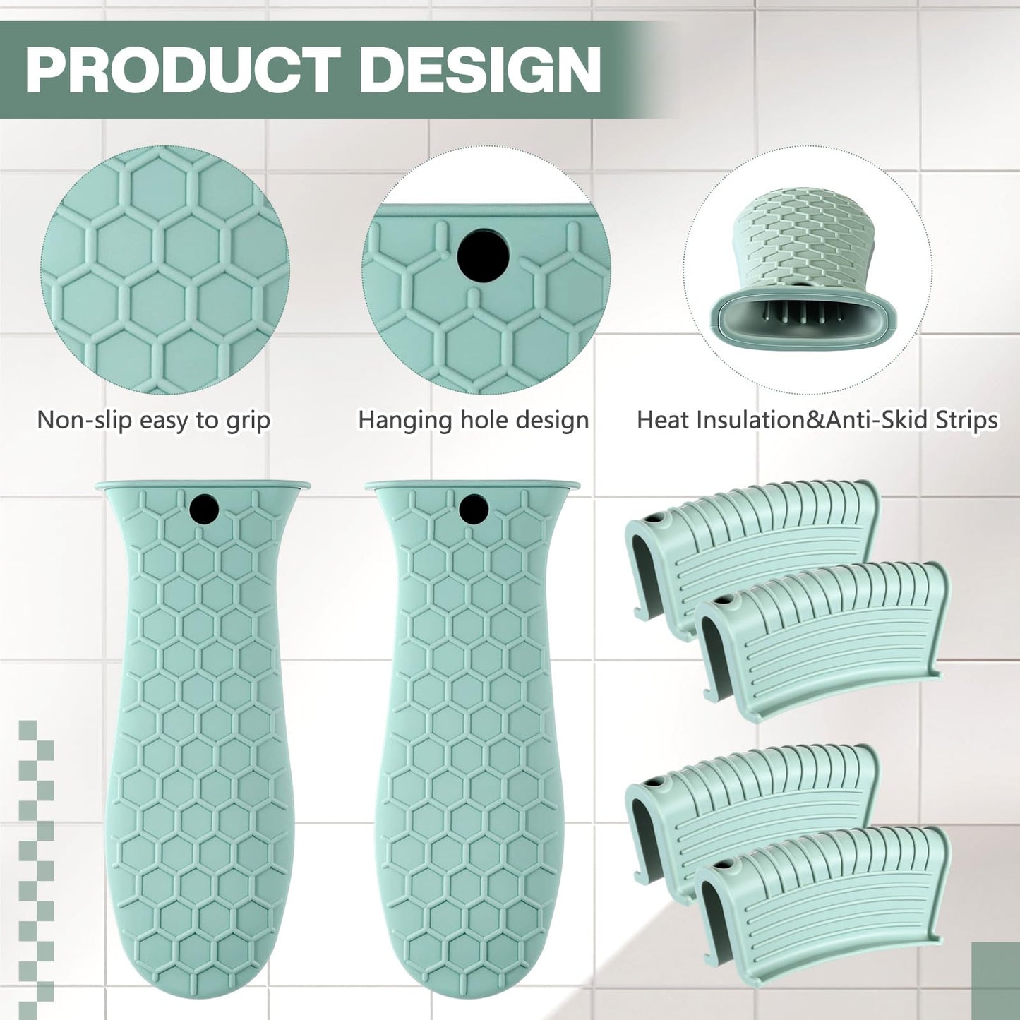 Patelai 8 Pcs Silicone Pot Holders Set Cast Iron Handle Cover Heat Resistant Pot Handle Covers Potholder Non Slip Reusable Pan Sleeve for Frying Pan Kitchen Supplies(Black)