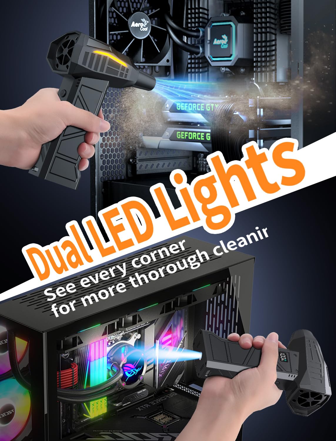 RUNLANE Compressed Air Duster, 200000RPM Electric Air Duster with Light, 4-Gear Adjustable Cordless Dust Blower for Computer, Keyboard, Outdoor, Home and Car (FB09-Black)