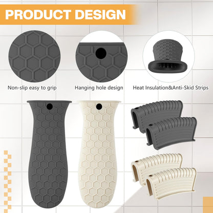 Patelai 8 Pcs Silicone Pot Holders Set Cast Iron Handle Cover Heat Resistant Pot Handle Covers Potholder Non Slip Reusable Pan Sleeve for Frying Pan Kitchen Supplies(Black)