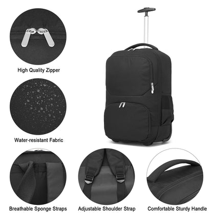 seyfocnia Rollrucksack, Reisetasche mit Schuhfach, Rollrucksack, Business-Rucksack mit Rollen, Handgepäck-Rucksack mit Rollen für Damen und Herren – Schwarz