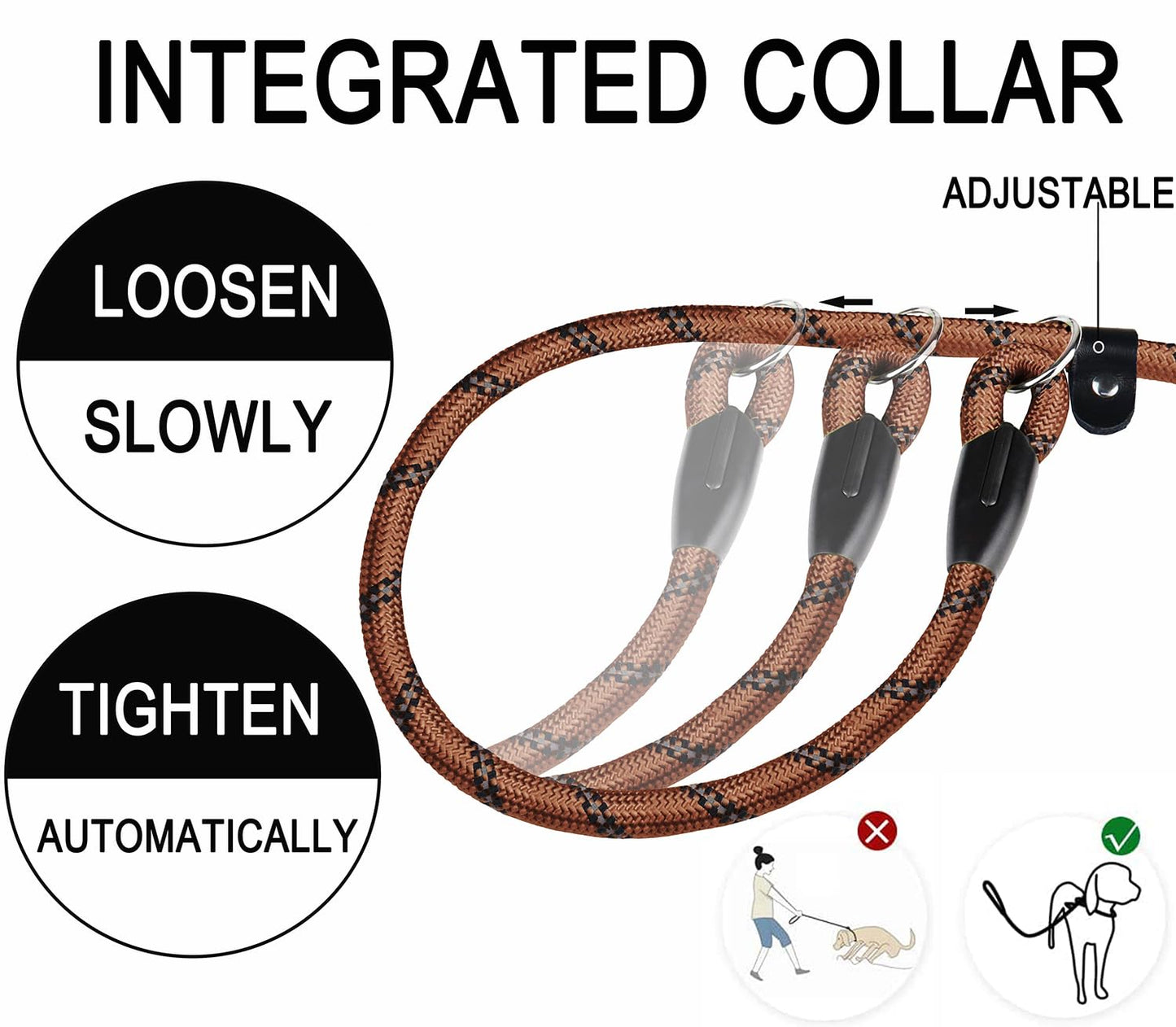 Hundeleine, 1,8 m lange, robuste Hundeleine, strapazierfähige Premium-Qualität, starke Seil-Schlupfleine mit komfortablem, gepolstertem Griff und hochreflektierenden Fäden für kleine, mittlere und große Hunde, (Schwarz) 