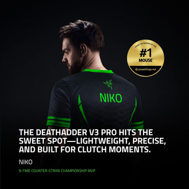 Razer DeathAdder V3 Pro Wireless Gaming Mouse: 64g Lightweight Ergonomic - 30K DPI Optical Sensor - Gen-3 Optical Switches - 8 Programmable Controls - Up to 90 Hr Battery - White