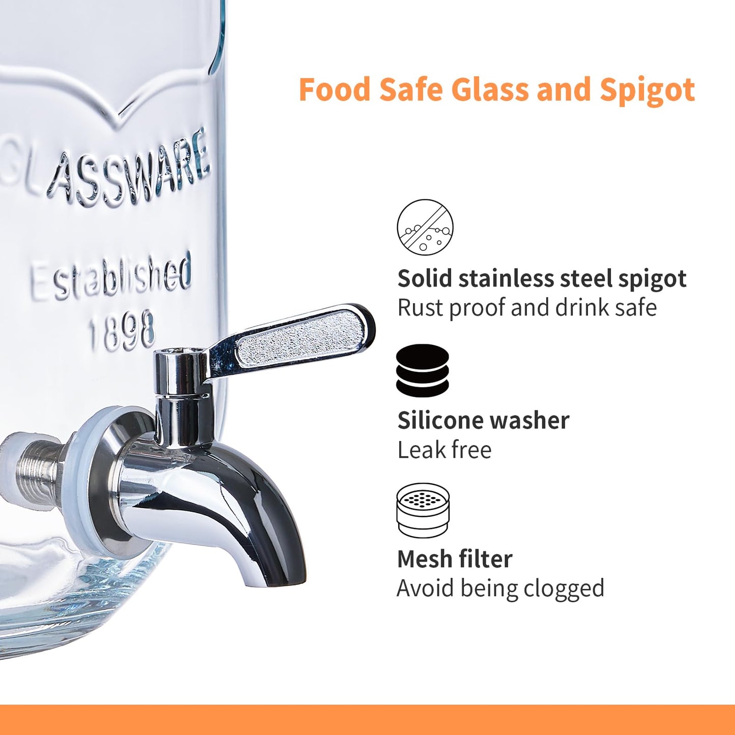 ShoreHao 2er-Pack 1-Gallonen-Glasgetränkespender mit Ständer, Bambusdeckeln und Fruchteinsatz, auslaufsicherer Zapfhahn aus Edelstahl 304, Getränkespender für Partys, Wasser, Sangria, Saft, Eistee, Limonade (natürlich)