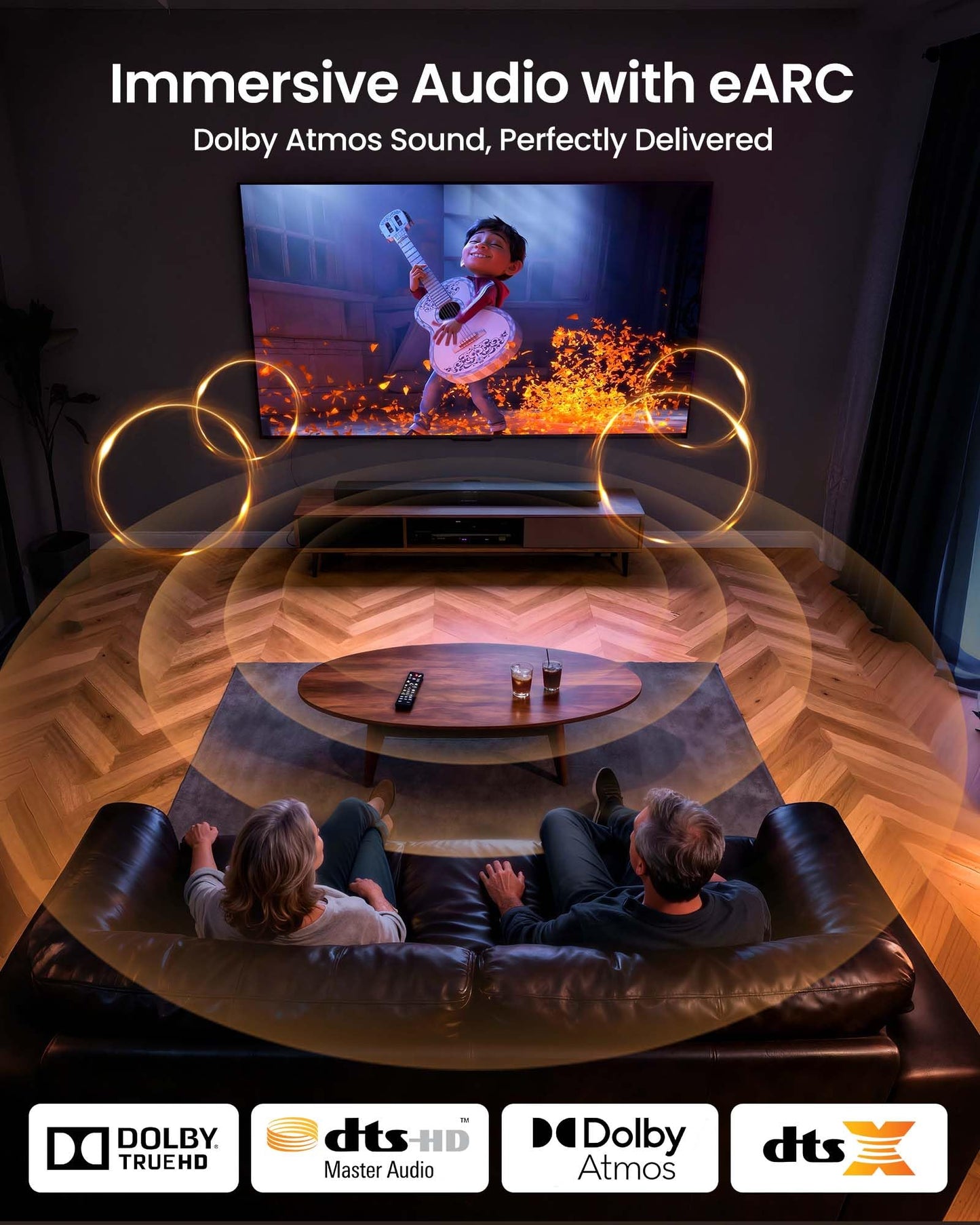 Silkland 8K HDMI ARC/eARC Kabel 2.1 für Soundbars, 2 m, 8K@60Hz, 4K@120Hz, High-Speed-HDMI-Kabel für Heimkino, 48 Gbit/s, Dolby Atmos, DTS:X, kompatibel mit Vizio, Samsung, Bose Soundbars, UHD-Fernsehern und Blu-ray-Playern 