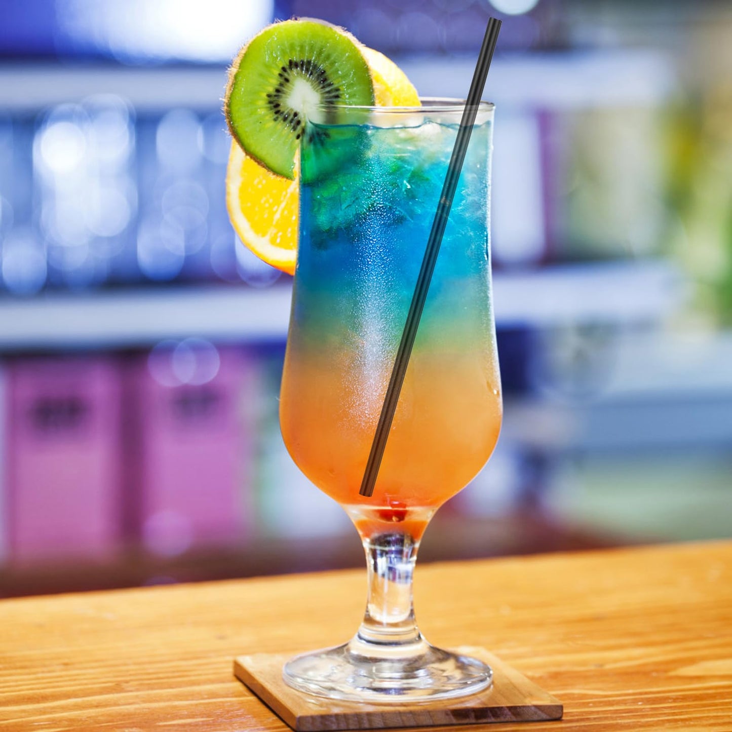 [Individually Wrapped] 100Pcs Disposable Plastic Straws - 8.26"*0.23" Black Drinking Straws for Hot/Cold Drinks,Juice,Coffee,Cocktail