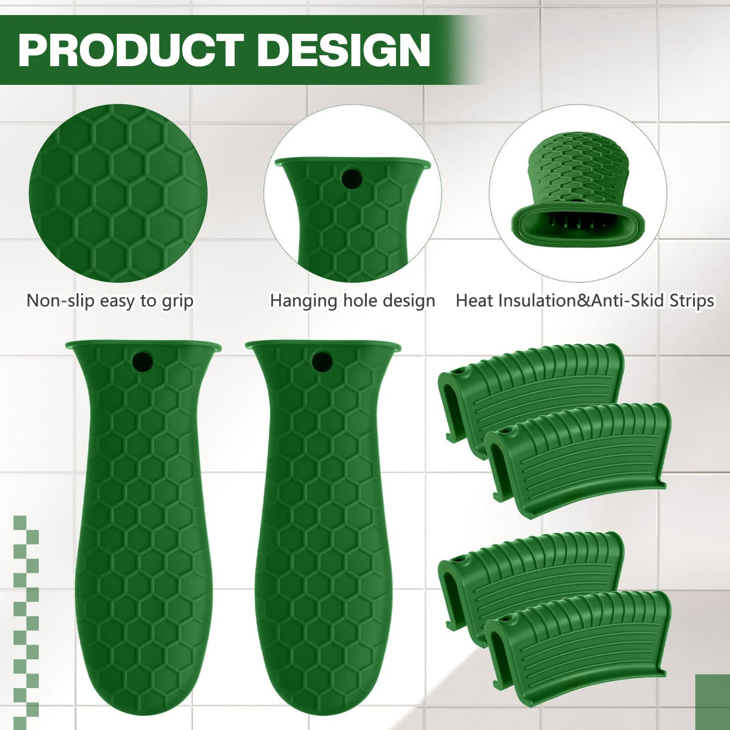 Patelai 8 Pcs Silicone Pot Holders Set Cast Iron Handle Cover Heat Resistant Pot Handle Covers Potholder Non Slip Reusable Pan Sleeve for Frying Pan Kitchen Supplies(Black)