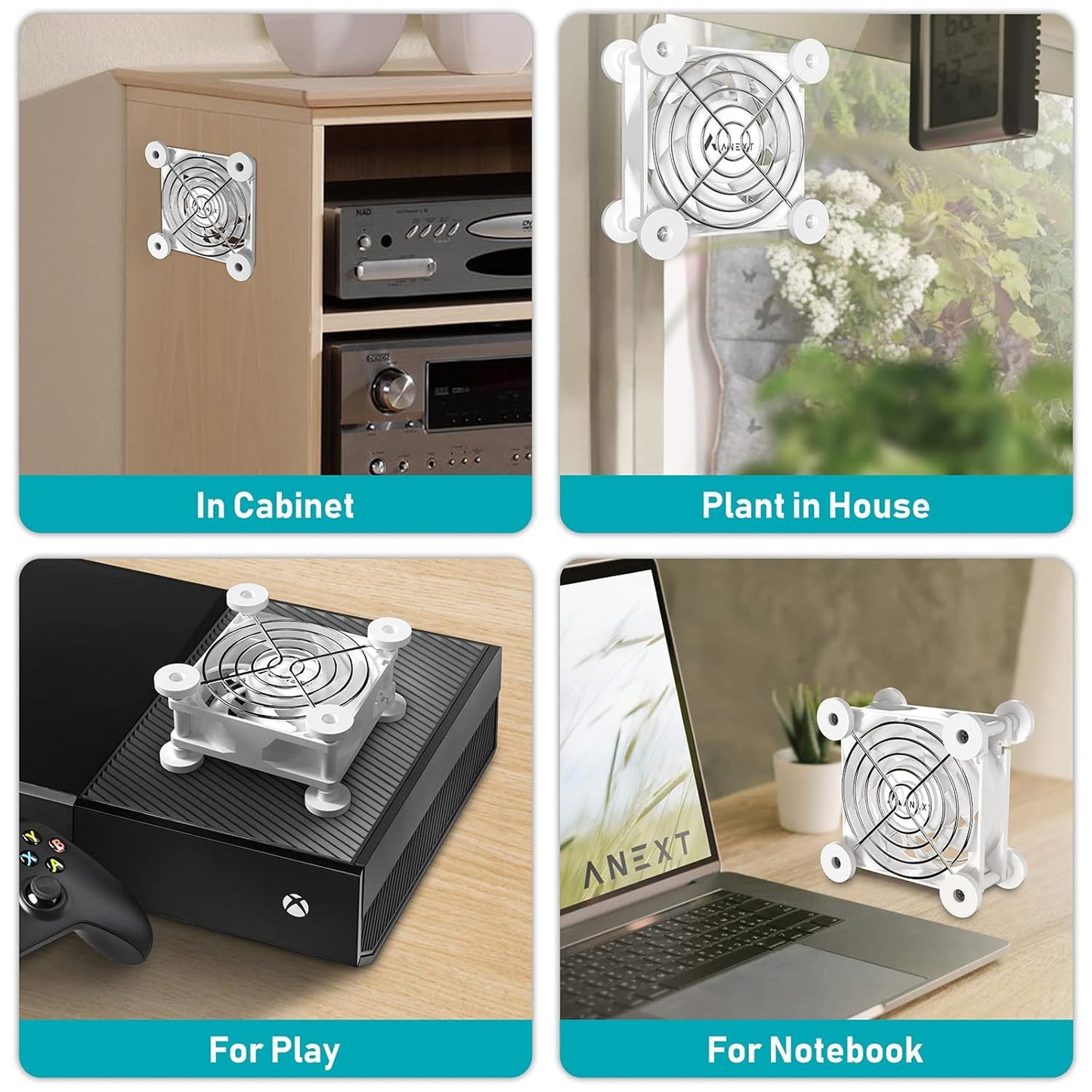 ANEXT, USB-Lüfter, USB-Computerlüfter, Leise Lüfter für Receiver, DVR, PlayStation, Xbox, Computer, (80 mm, Weiß, Doppelpackung) 
