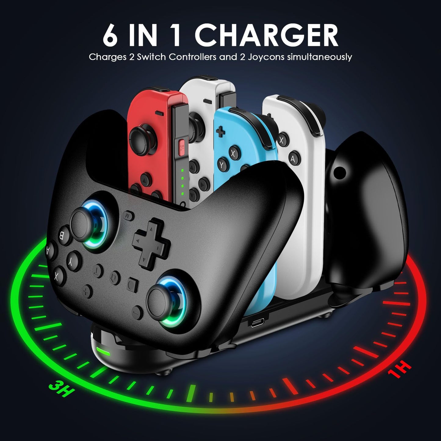 RGB Switch Controllers 2 Pack with Charging Dock, Wireless Switch Pro Controller for Switch 2 or 1/Lite/OLED, Game Controller with Hall Effect Joystick/Motion Sensor/Dual Vibration/Screen Shot/Cable