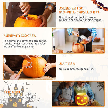 Pumpkin Carving Kit Tools Halloween, 25PCS Safe DIY Pumpkin Carving Kit Tools for Kids and Adults, Reusable Stainless Steel Carving Kit Tools for Halloween Decorations (With Hammer & Pliers)