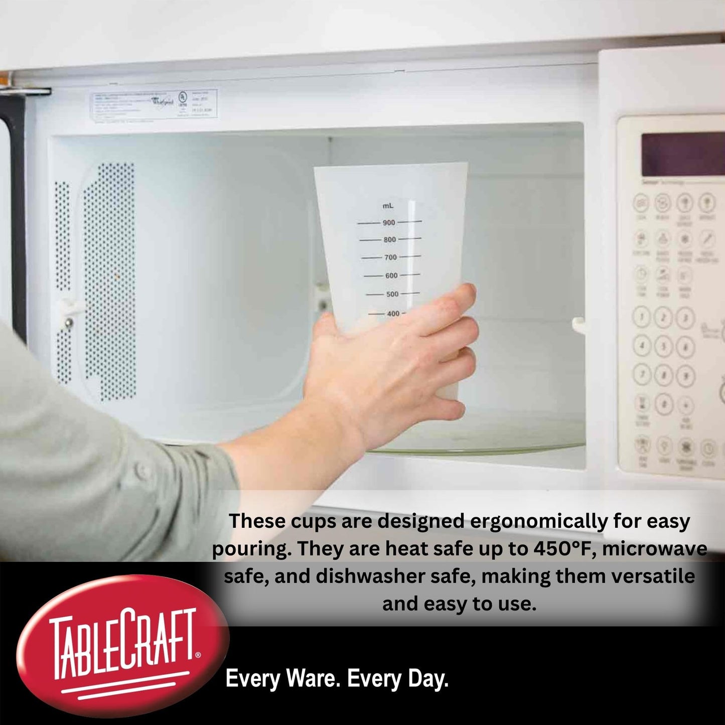 Tablecraft Flexible Measuring Cups, Silicone, Set of 3, Includes: 1, 2 & 4 Cups, White