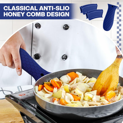 Patelai 8 Pcs Silicone Pot Holders Set Cast Iron Handle Cover Heat Resistant Pot Handle Covers Potholder Non Slip Reusable Pan Sleeve for Frying Pan Kitchen Supplies(Black)