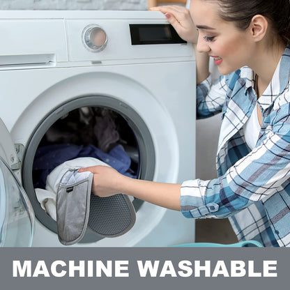 2er-Pack Silikon-Topflappen für die Küche, hitzebeständig bis 260 °C, rutschfeste, große Topflappen mit Tasche, gesteppte Untersetzer für heiße Töpfe und Pfannen auf der Arbeitsplatte (Grau) 