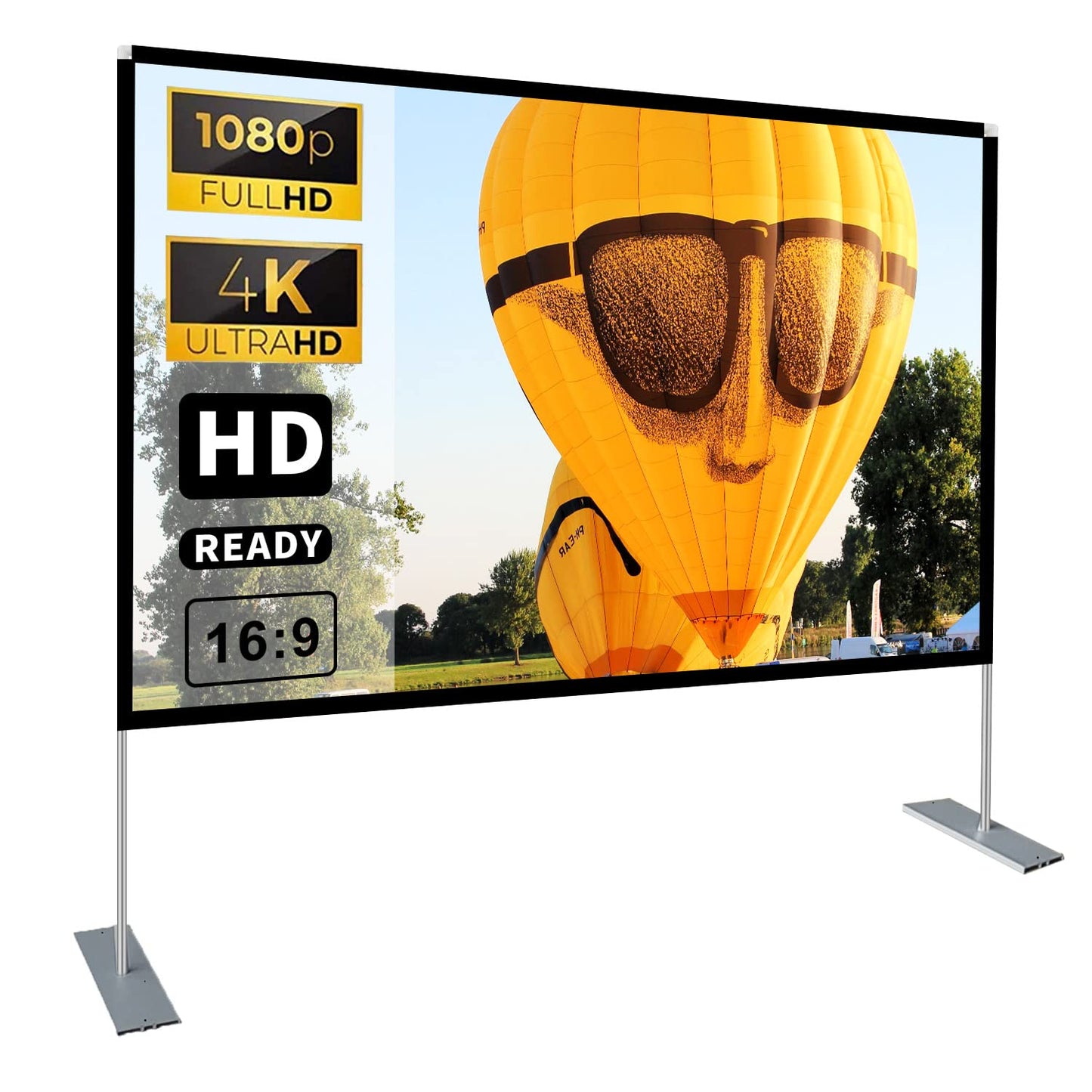 100 Zoll (254 cm) große, 16:9 HD 4K-Projektionsleinwand mit Ständer für Heimkino, 3D, schnell faltbar, tragbar, inklusive Ständer und Tragetasche, knitterfrei
