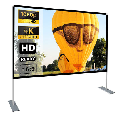 100 Zoll (254 cm) große, 16:9 HD 4K-Projektionsleinwand mit Ständer für Heimkino, 3D, schnell faltbar, tragbar, inklusive Ständer und Tragetasche, knitterfrei