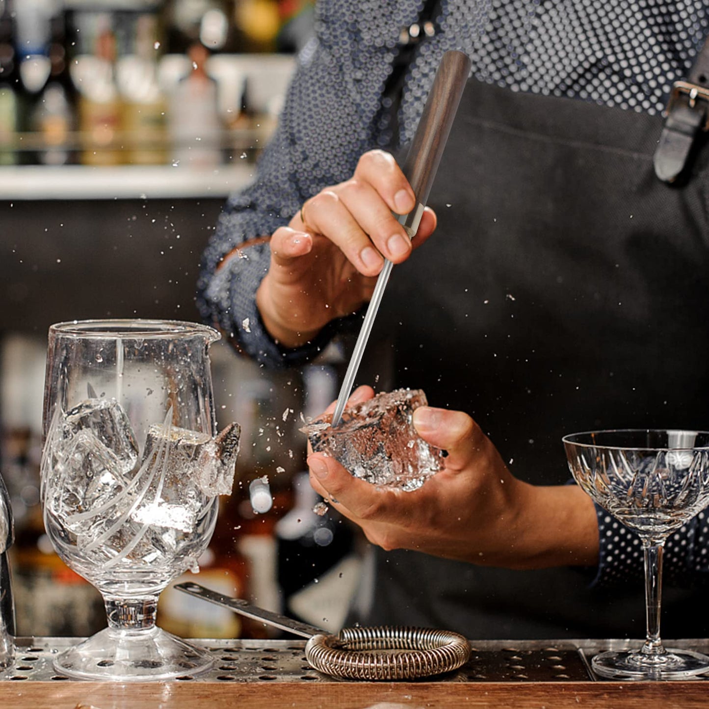 Eispickel aus Edelstahl, 23 cm lang, mit Schutzkappe, rutschfestem Holzgriff, ideal für Bars, Küche und zum Eisbrechen (M, Holzfarbe)