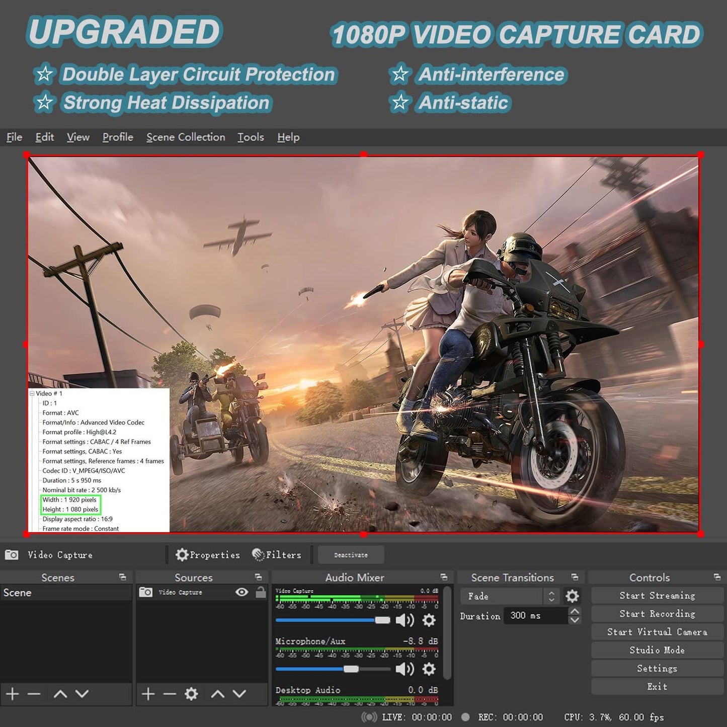4K HDMI zu USB 2.0 Videoaufnahmekarte, 1080P Cam Link Karte, Spielaufnahmekartenadapter, Bildschirmaufnahmegerät für Streaming, Gaming, Videokonferenzen, Unterricht und Live-Übertragungen 