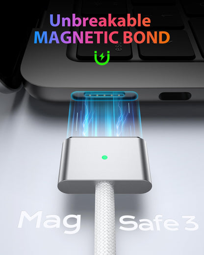 Stouchi USB-C to Magnetic 3 Cable (6.6ft), 140W Fast Charging for MacBook Air (15''/13'' M4 2025, M3 2024, M2 2023, M2 2022), Pro (16"/14" 2024/2023/2021)- White