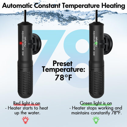 Orlushy 25W Small Submersible Aquarium Heater, Constant Temperature Betta Fish Tank Heater of 78℉for 1-6 Gallons Freshwater & Saltwater Tanks