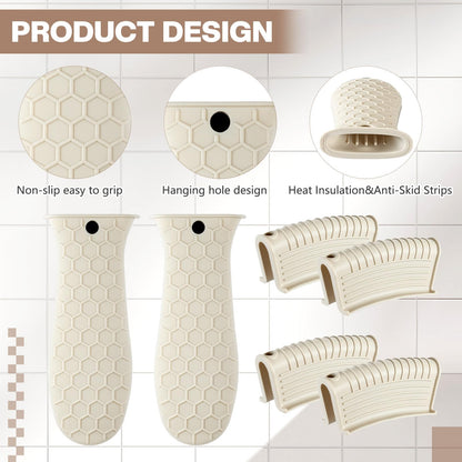 Patelai 8 Pcs Silicone Pot Holders Set Cast Iron Handle Cover Heat Resistant Pot Handle Covers Potholder Non Slip Reusable Pan Sleeve for Frying Pan Kitchen Supplies(Black)