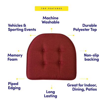 Sweet Home Collection Chair Cushion Memory Foam Pads Tufted Slip Non Skid Rubber Back U-Shaped 17" x 16" Seat Cover, 6 Pack, Wine Burgundy