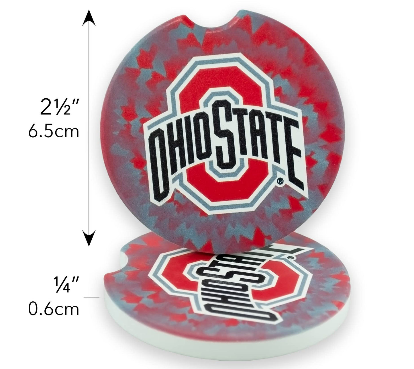 Ohio State Buckeyes University Set of 2 Car Coasters by Magnolia Lane- Removable Absorbent Ceramic Stone Coasters- Ideal Gift for Students, Alumni and Everyday Fan- Show Your Big 10 NCAA Team Spirit