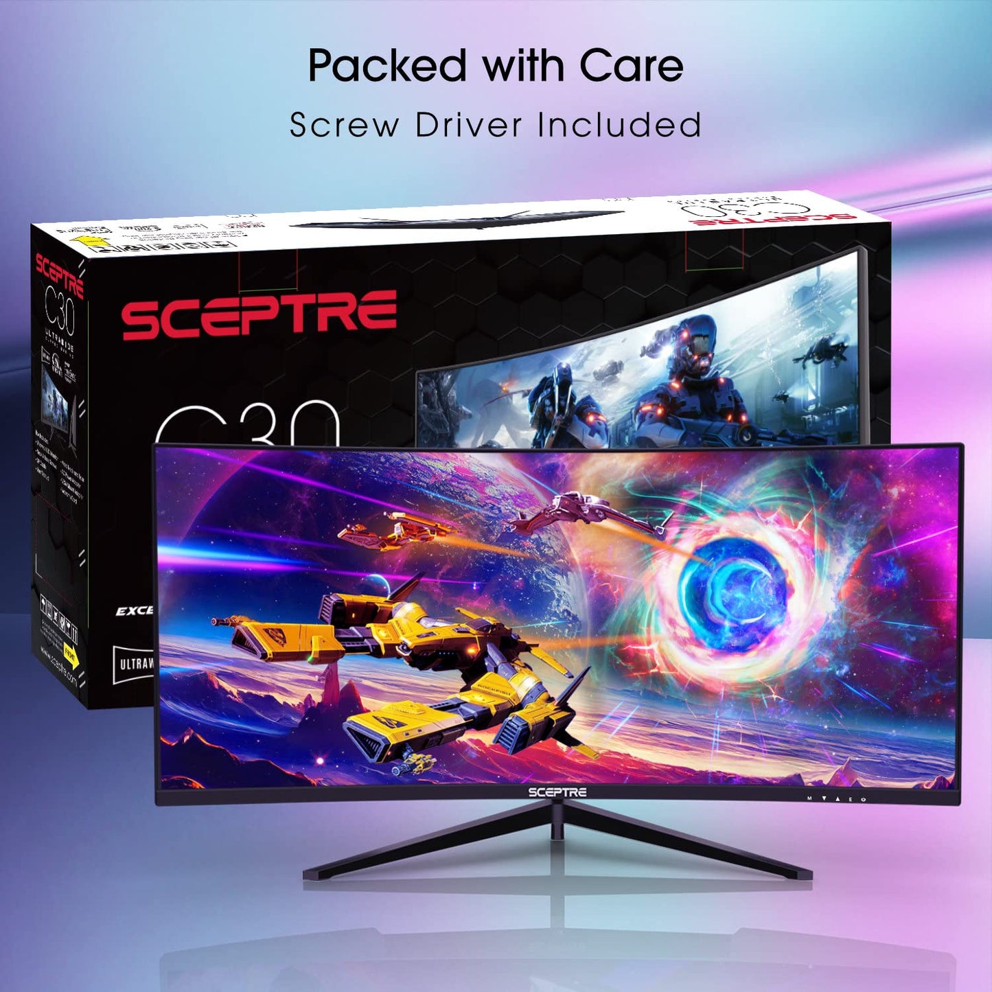 Sceptre 30-Zoll Curved Gaming Monitor 21:9 2560x1080 Ultra Wide/ Slim HDMI DisplayPort bis zu 200Hz Eingebaute Lautsprecher, Metall Schwarz (C305B-200UN1)