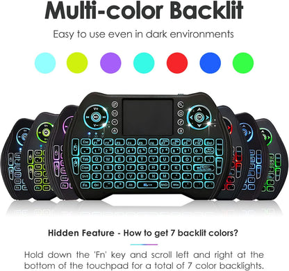 BL Mini-Funktastatur-Fernbedienung mit Touchpad und Maus-Kombination, hintergrundbeleuchtete 2,4-GHz-Mini-Tastatur, kabelloser USB-Dongle, wiederaufladbarer Li-Ionen-Akku für Android TV Box, Smart TV, PC, PS3, Windows, MacOS, Xbox 