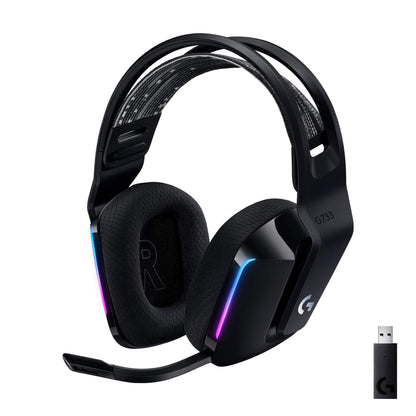 Logitech G733 Lightspeed Kabelloses Gaming-Headset mit Federbügel, LIGHTSYNC RGB, Blue VO!CE Mikrofontechnologie und PRO-G Audiotreibern - Schwarz (Generalüberholt) 