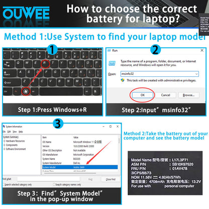 OUWEE L17L3P71 L17M3P71 Laptop Battery Compatible with Lenovo ThinkPad T480S Series Notebook 01AV478 SB10K97620 01AV479 SB10K97621 L17M3P72 01AV480 SB10K97622 11.58V 57Wh 4920mAh