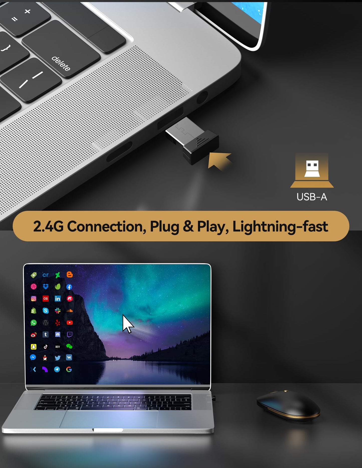 TECKNET Computer Mouse, 2.4Ghz Silent USB-A Wireless Mouse, 4800 DPI Ambidextrous Quiet Click for Travel, Slim Portable Wireless Mice Compatible with PC Laptop MacBook