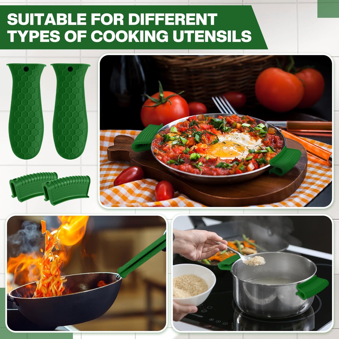 Patelai 8 Pcs Silicone Pot Holders Set Cast Iron Handle Cover Heat Resistant Pot Handle Covers Potholder Non Slip Reusable Pan Sleeve for Frying Pan Kitchen Supplies(Black)