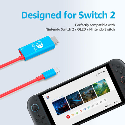 Switch 2 Dock Station HDMI Cable Adapter 4K@60Hz 18Gbps 6.7ft PD 100W USB C to HDMI 2.0 Converter, Portable &Travel TV Connector Cord Compatible with Nintendo Switch 2/OLED/Nintendo Switch-Blue