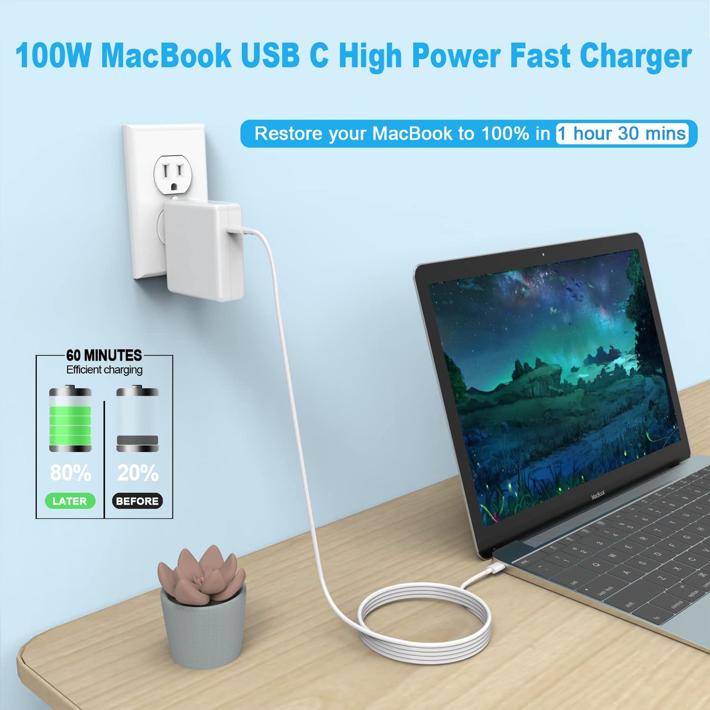 Replacement MacBook Air Charger for MacBook Pro Charger 100W USB C Power Adapter for Mac Book Pro 2022 2021 2020 2019 2018 16 15 14 13 Inch Fast Charging, and All Type C Devices Laptops