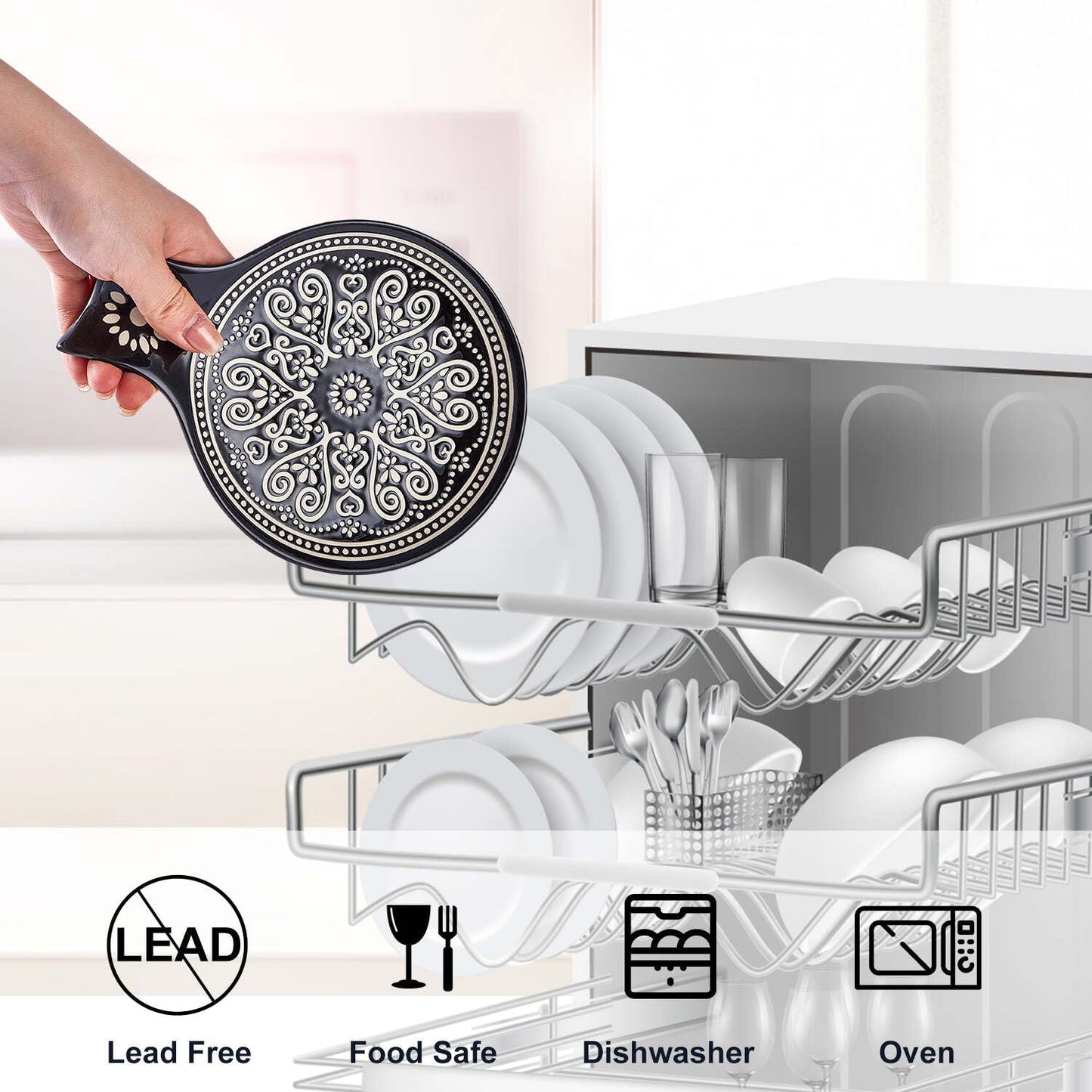 Löffelablage aus Keramik, Kochlöffelhalter für Küchenarbeitsplatte/Herd/Esstisch, modernes Landhausdekor, groß (blau) 