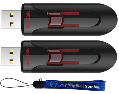 SanDisk 128GB Glide 3.0 CZ600 (2 Pack) 128GB USB Flash Drive Flash Drive Jump Drive Pen Drive High Performance - with (1) Everything But Stromboli (tm) Lanyard