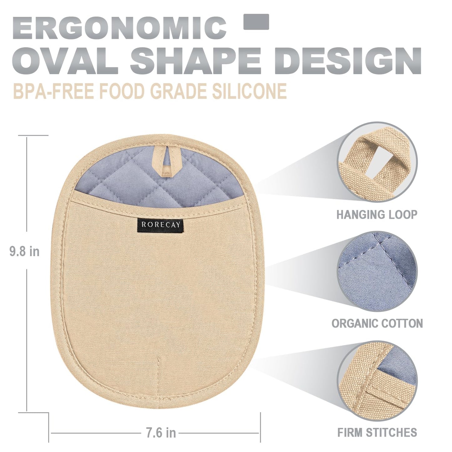 2er-Pack Silikon-Topflappen für die Küche, hitzebeständig bis 260 °C, rutschfeste, große Topflappen mit Tasche, gesteppte Untersetzer für heiße Töpfe und Pfannen auf der Arbeitsplatte (Grau) 