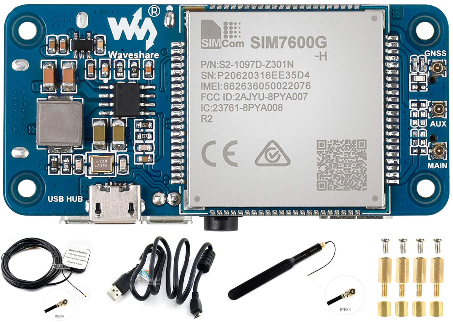 SIM7600G-H 4G HAT-Modul für Raspberry Pi und PC, unterstützt LTE Cat-4 4G/3G/2G-Kommunikation und GNSS-Positionierung, globales Frequenzband, bis zu 50 Mbit/s Uplink, 150 Mbit/s Downlink