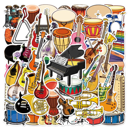 Musical Instrument Stickers - 50 Pcs Music Stickers Motivational Vinyl Waterproof Stickers Cartoon Lovely PVC Kawaii Decals Funny Vinyl Decoration DIY Decor for Teens Music Fans